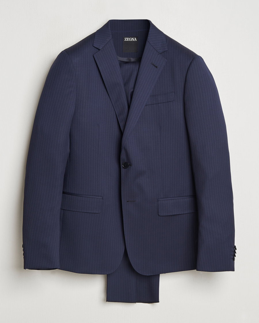 Mies | Puvut | Zegna | Tailored Wool Suit Navy Stripe