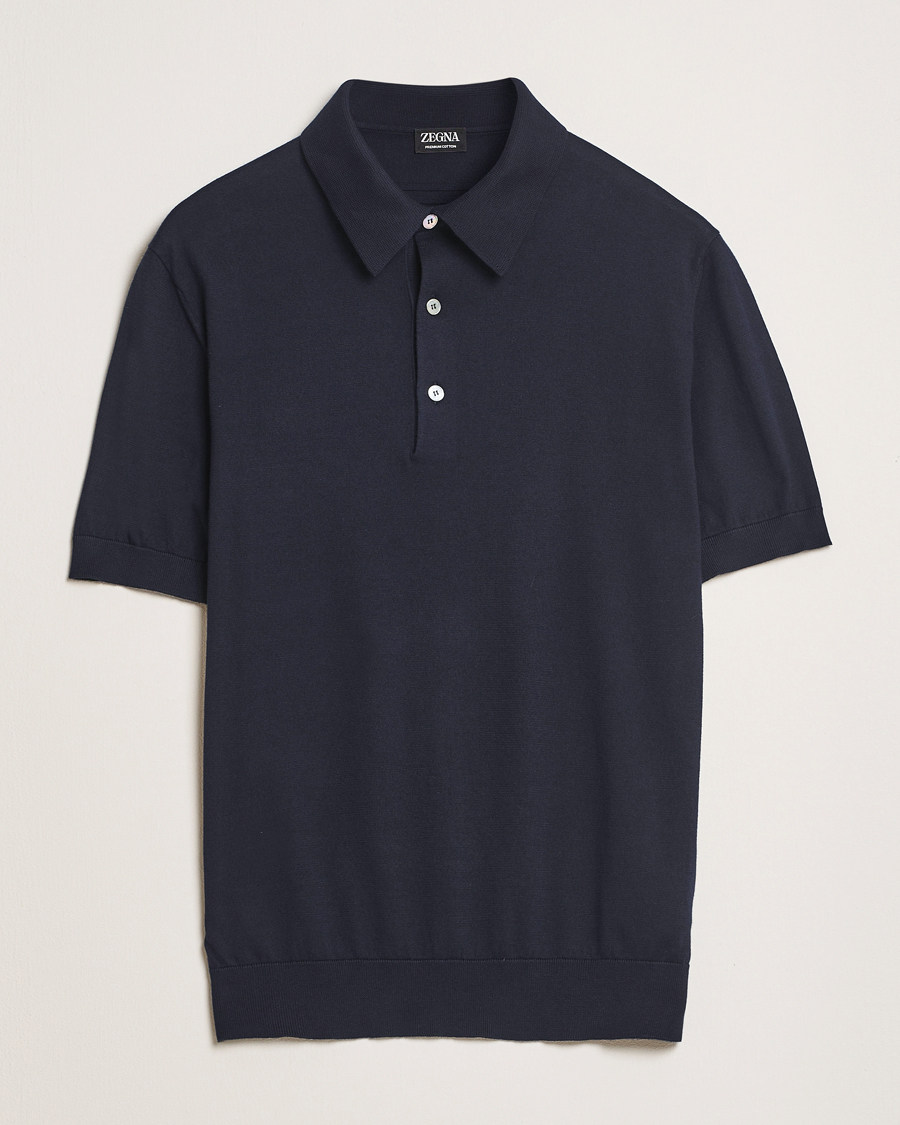 Mies | Puserot | Zegna | Premium Cotton Knitted Polo Navy