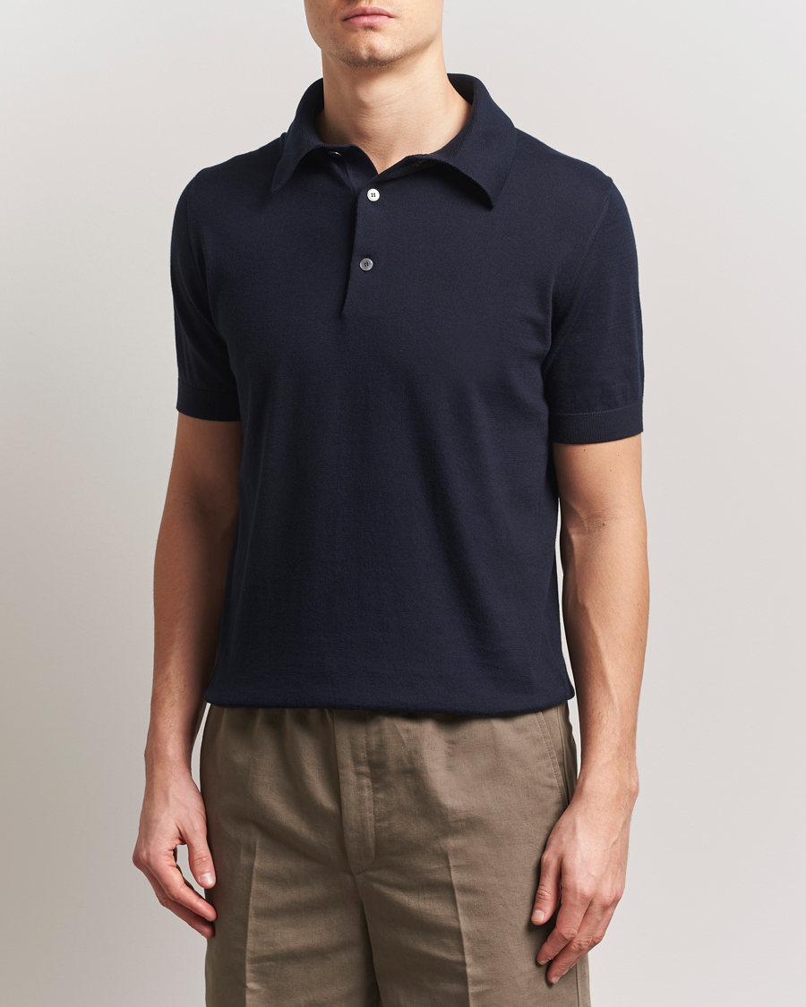 Mies | Puserot | Zegna | Premium Cotton Knitted Polo Navy
