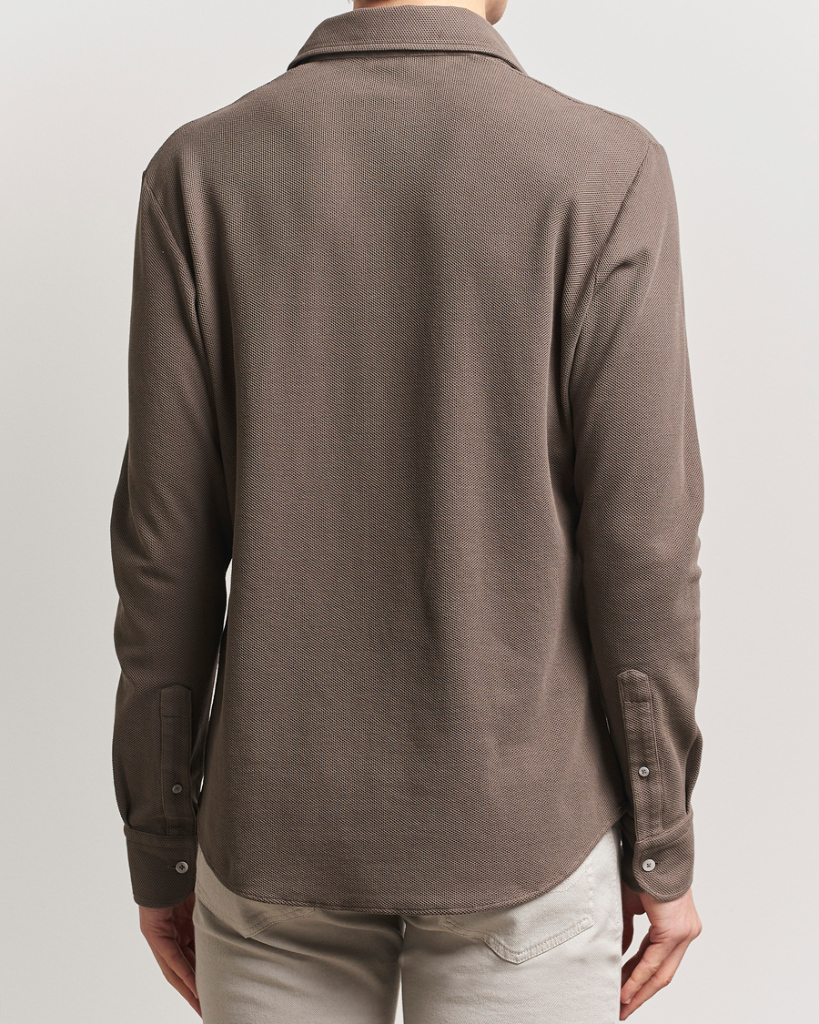 Mies | Puserot | Zegna | Cotton Piquet Long Sleeve Polo Brown