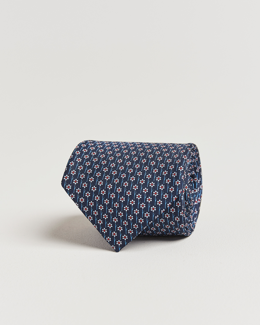 Mies | Zegna Printed Flower Silk Tie Navy | Zegna | Printed Flower Silk Tie Navy