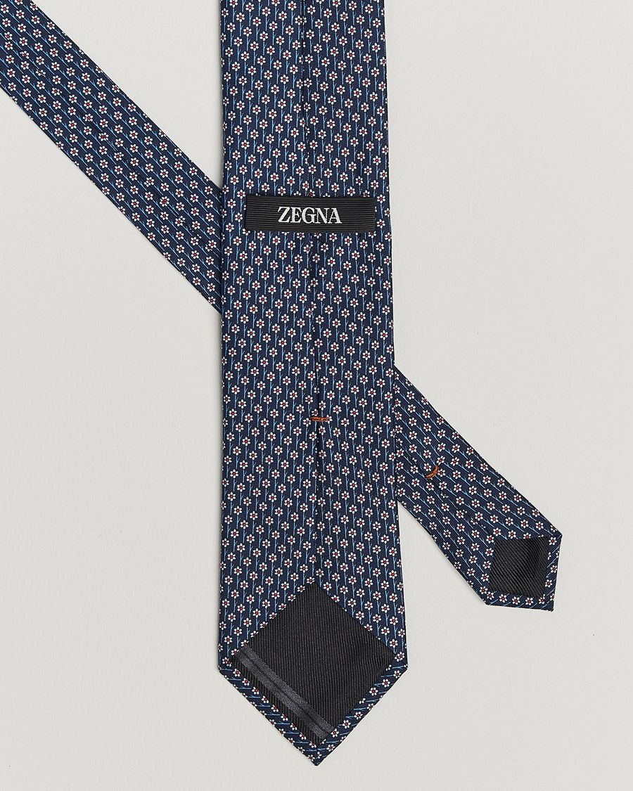 Mies | Zegna Printed Flower Silk Tie Navy | Zegna | Printed Flower Silk Tie Navy