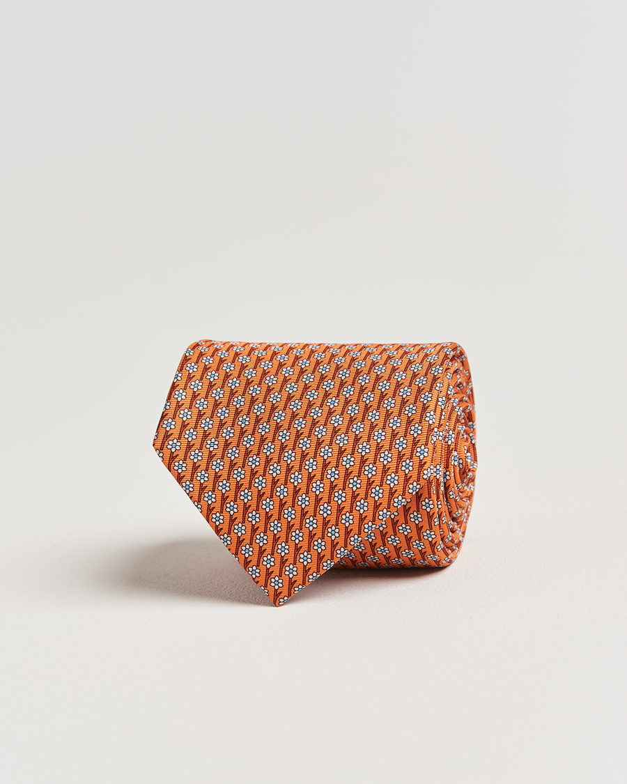 Mies | Zegna Printed Flower Silk Tie Orange | Zegna | Printed Flower Silk Tie Orange