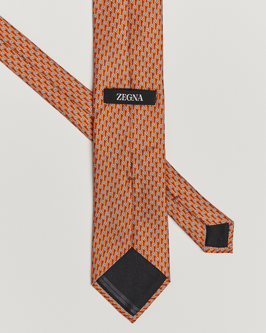 Mies | Zegna Printed Flower Silk Tie Orange | Zegna | Printed Flower Silk Tie Orange
