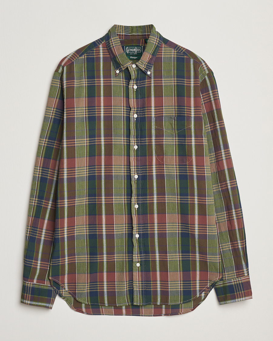 Mies | Kauluspaidat | Gitman Vintage | Button Down Indian Madras Shirt Olive Check