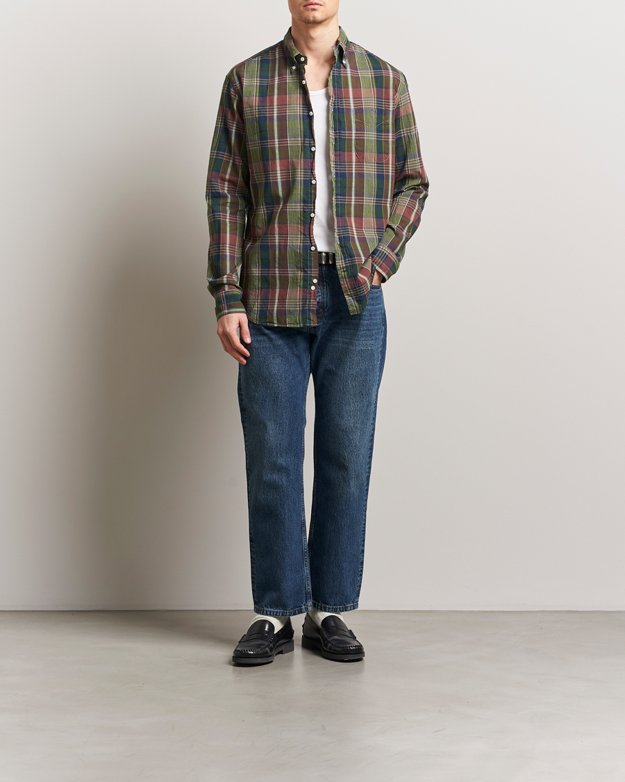 Mies | Kauluspaidat | Gitman Vintage | Button Down Indian Madras Shirt Olive Check