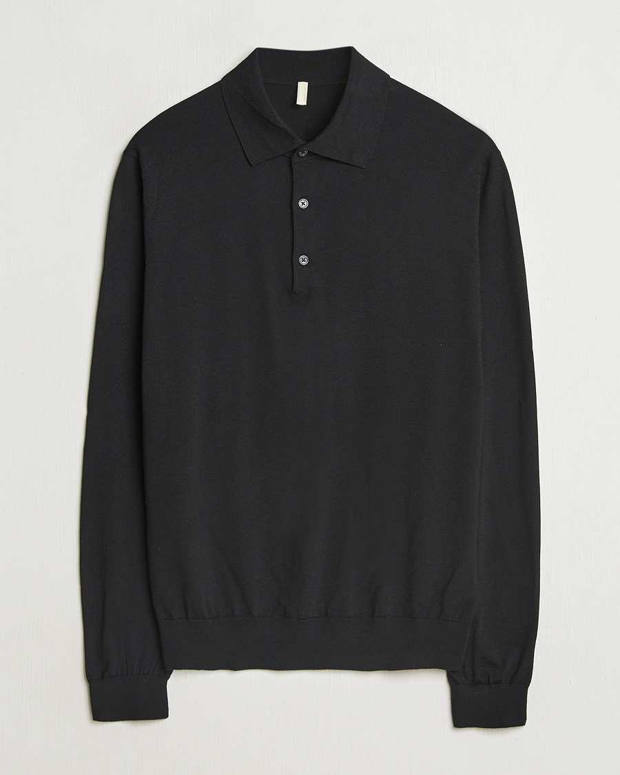 Mies | Puserot | Sunflower | Merino Long Sleeve Polo Black