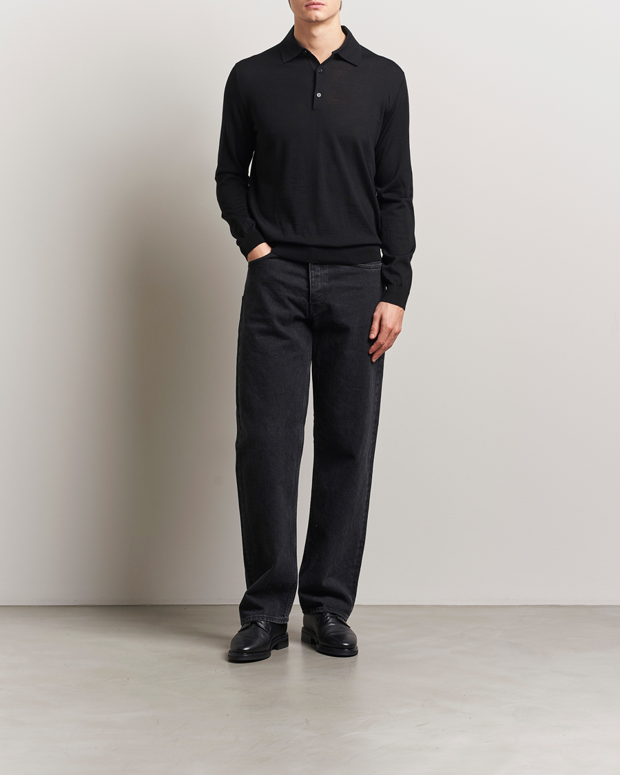 Mies | Puserot | Sunflower | Merino Long Sleeve Polo Black