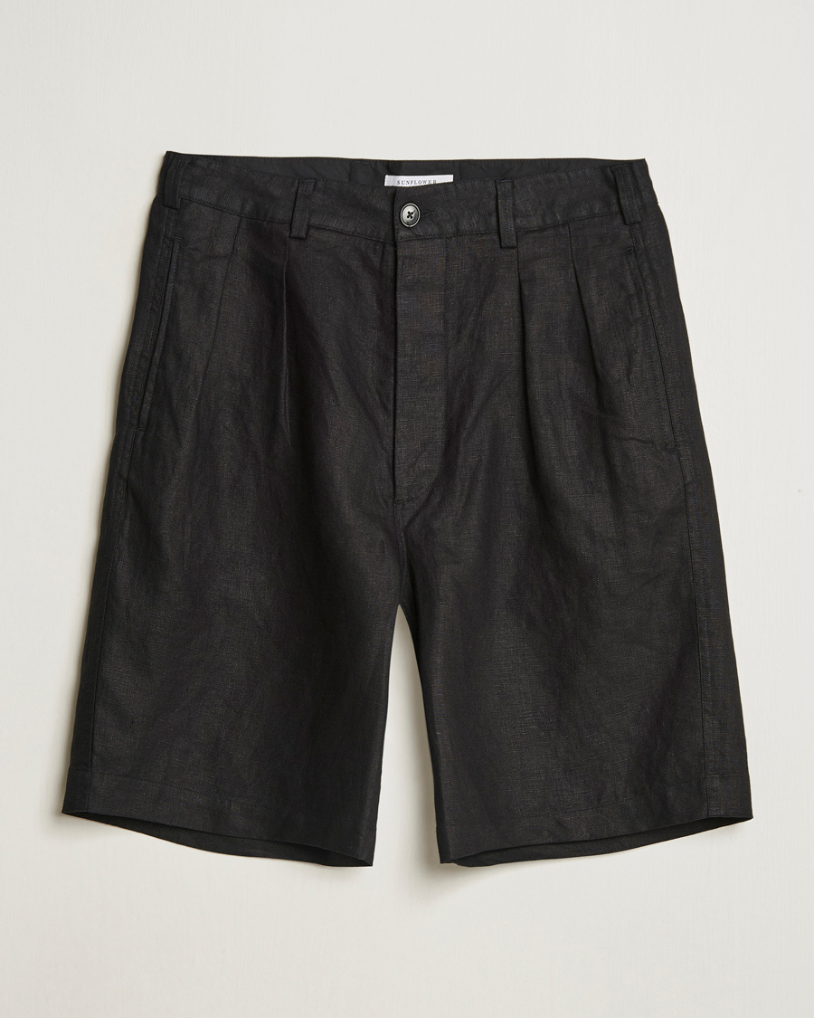Mies | Shortsit | Sunflower | Pleated Linen Shorts Black