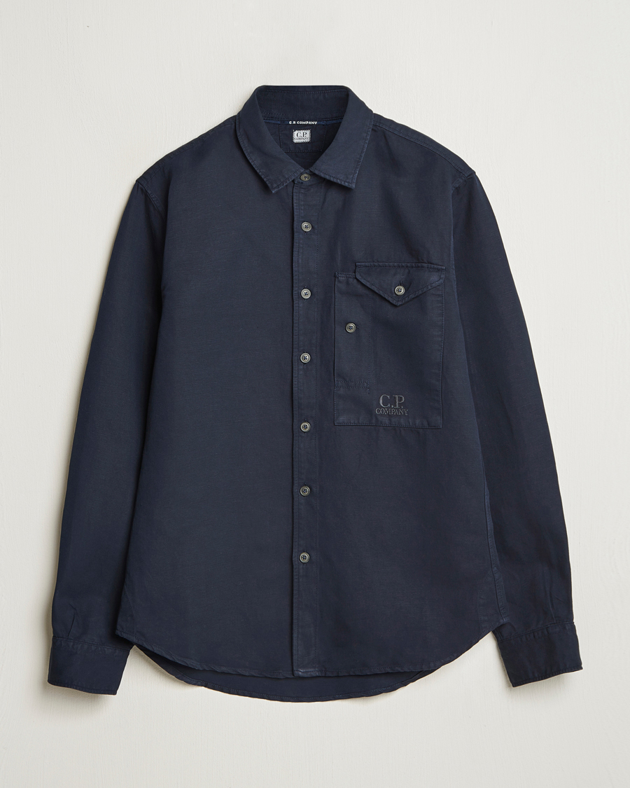 Mies | Kauluspaidat | C.P. Company | Cotton/Linen Pocket Overshirt Navy