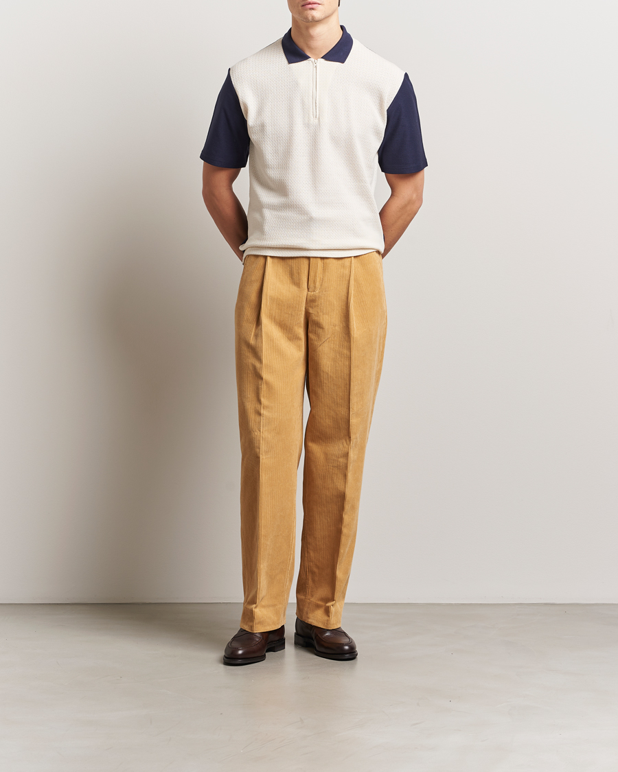 Mies | Pikeet | Palmes | Textured Zip Polo White/Navy