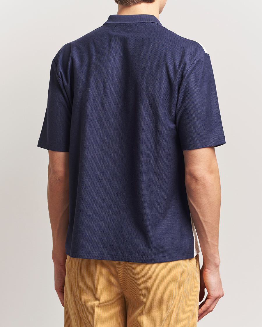 Mies | Pikeet | Palmes | Textured Zip Polo White/Navy