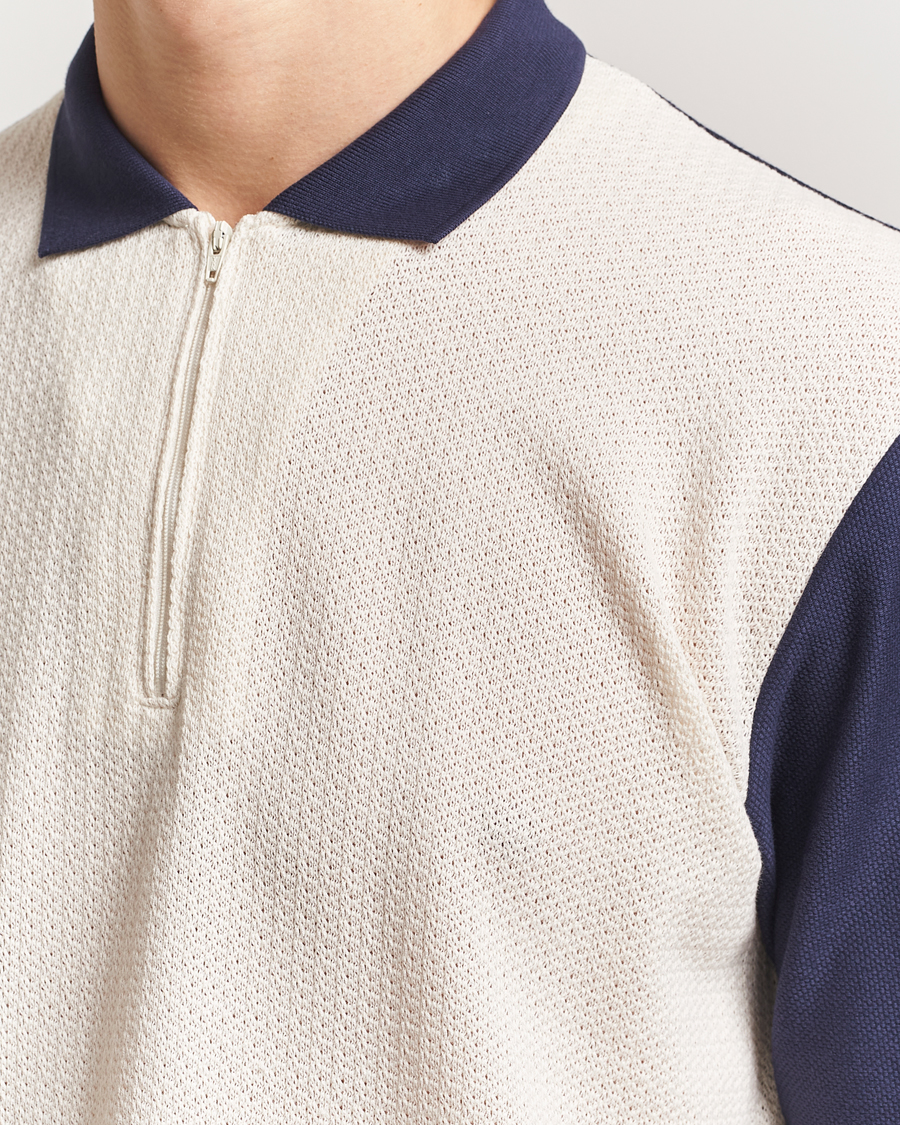 Mies | Pikeet | Palmes | Textured Zip Polo White/Navy