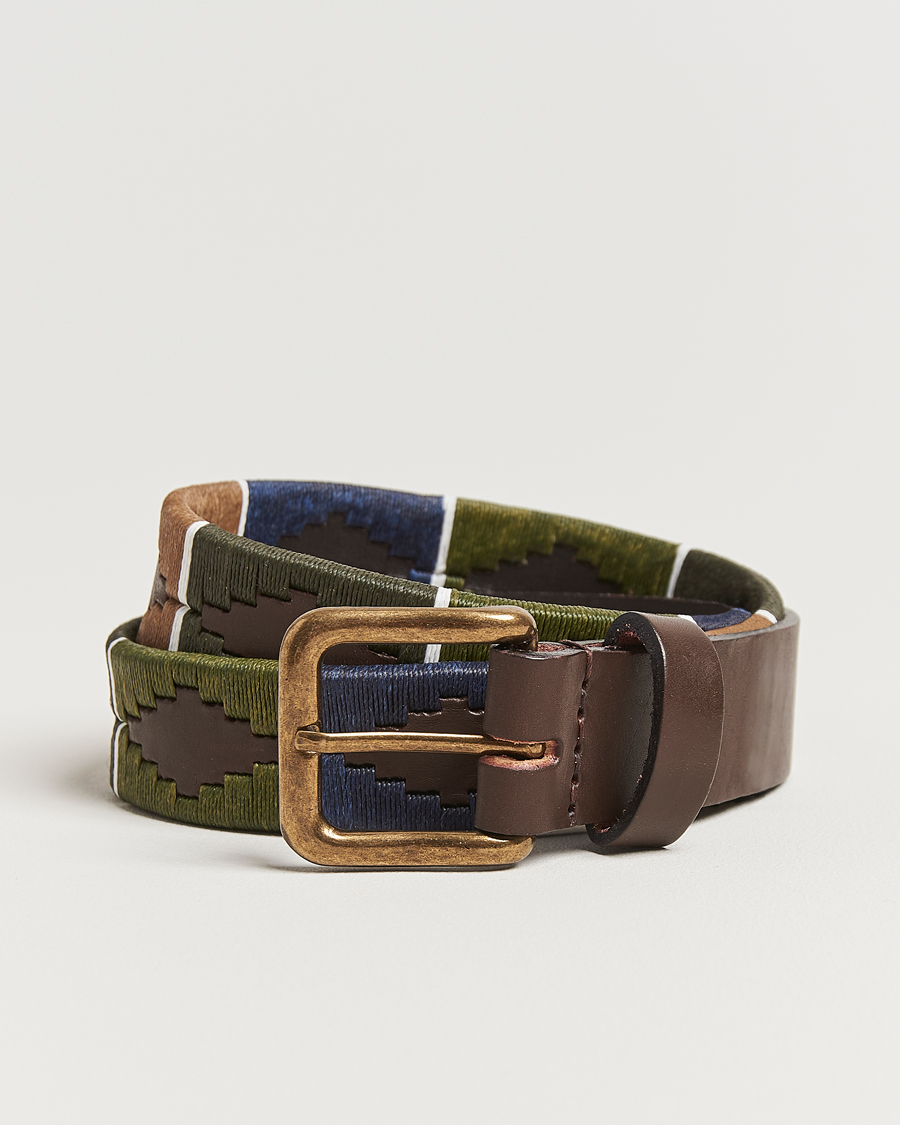 Mies | Vyöt | Pampeano | Caza Hand Stitched Classic Leather Belt 3,5cm Green/Blue