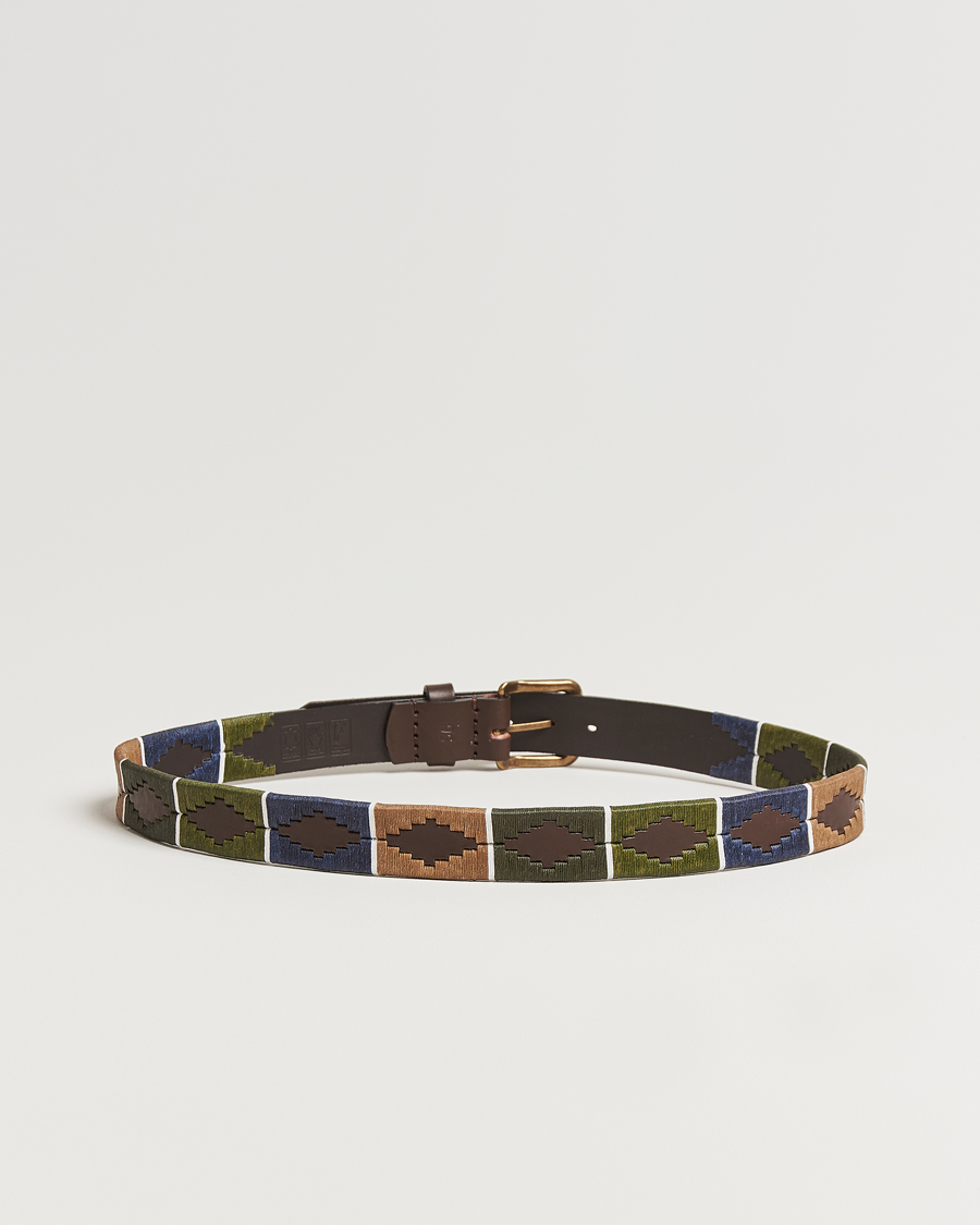 Mies | Vyöt | Pampeano | Caza Hand Stitched Classic Leather Belt 3,5cm Green/Blue
