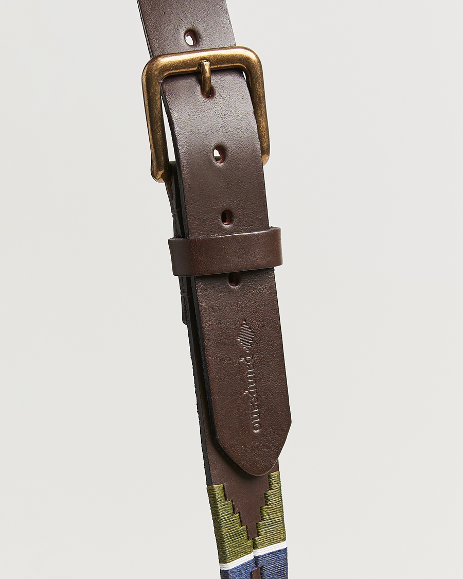Mies | Vyöt | Pampeano | Caza Hand Stitched Classic Leather Belt 3,5cm Green/Blue