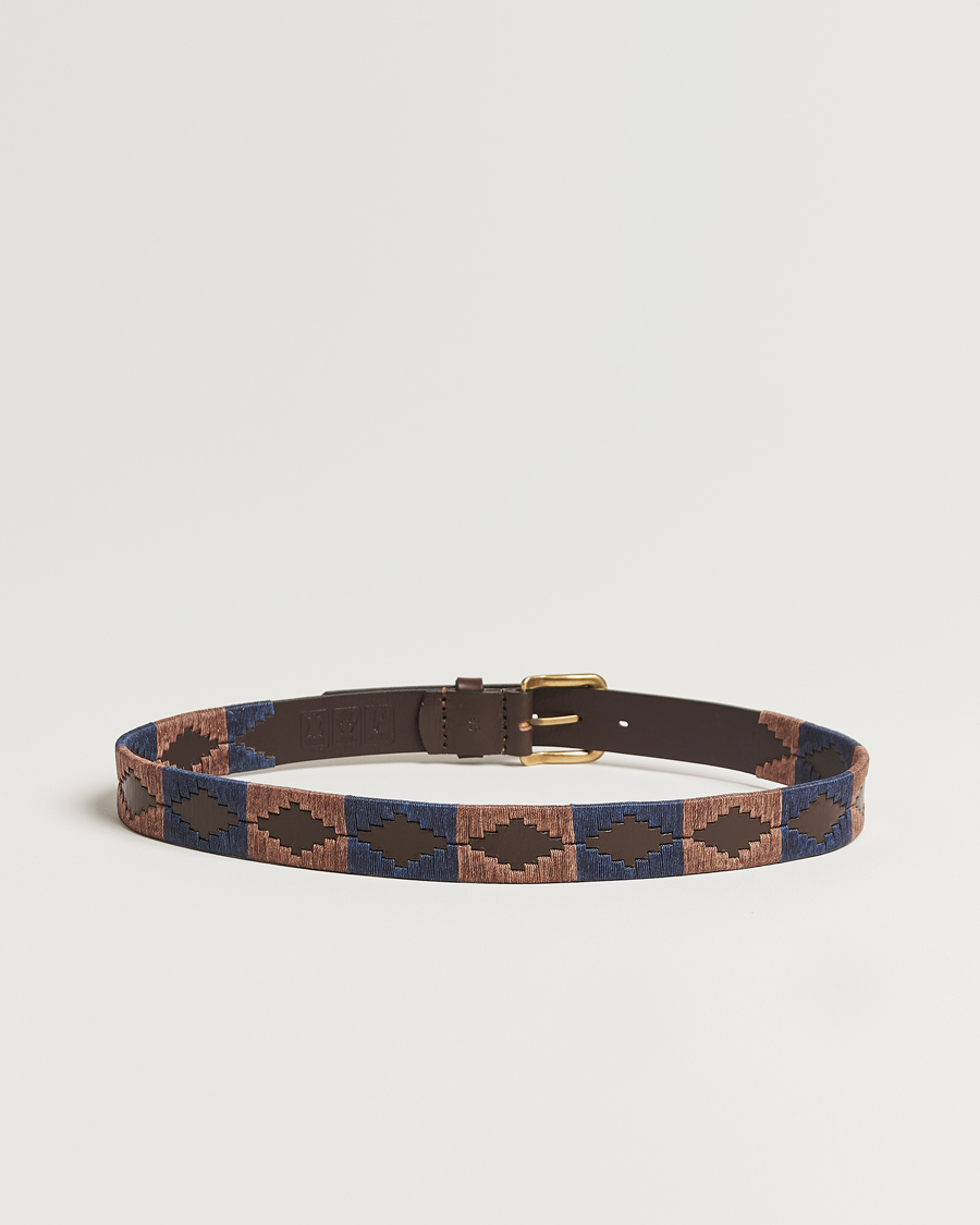 Mies | Vyöt | Pampeano | Jefe Hand Stitched Classic Leather Belt 3,5cm Brown/Blue