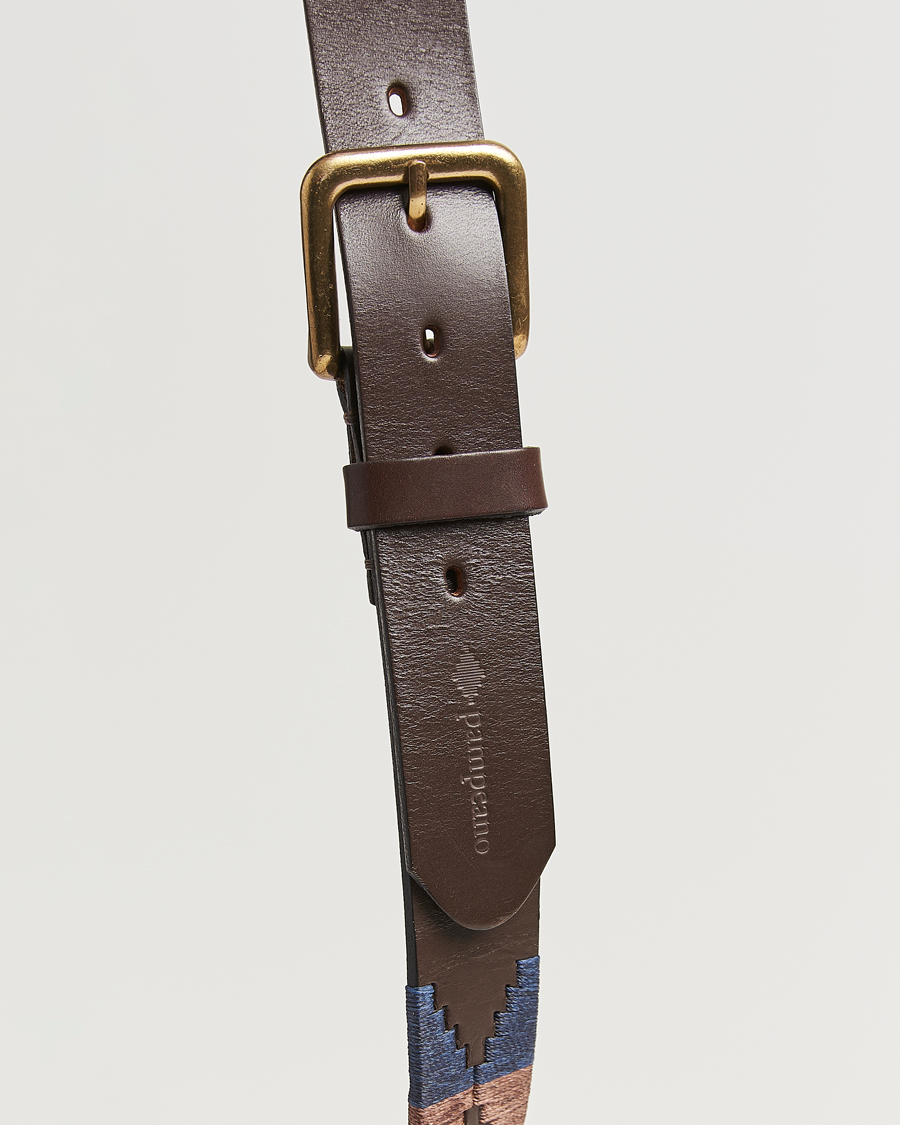 Mies | Vyöt | Pampeano | Jefe Hand Stitched Classic Leather Belt 3,5cm Brown/Blue
