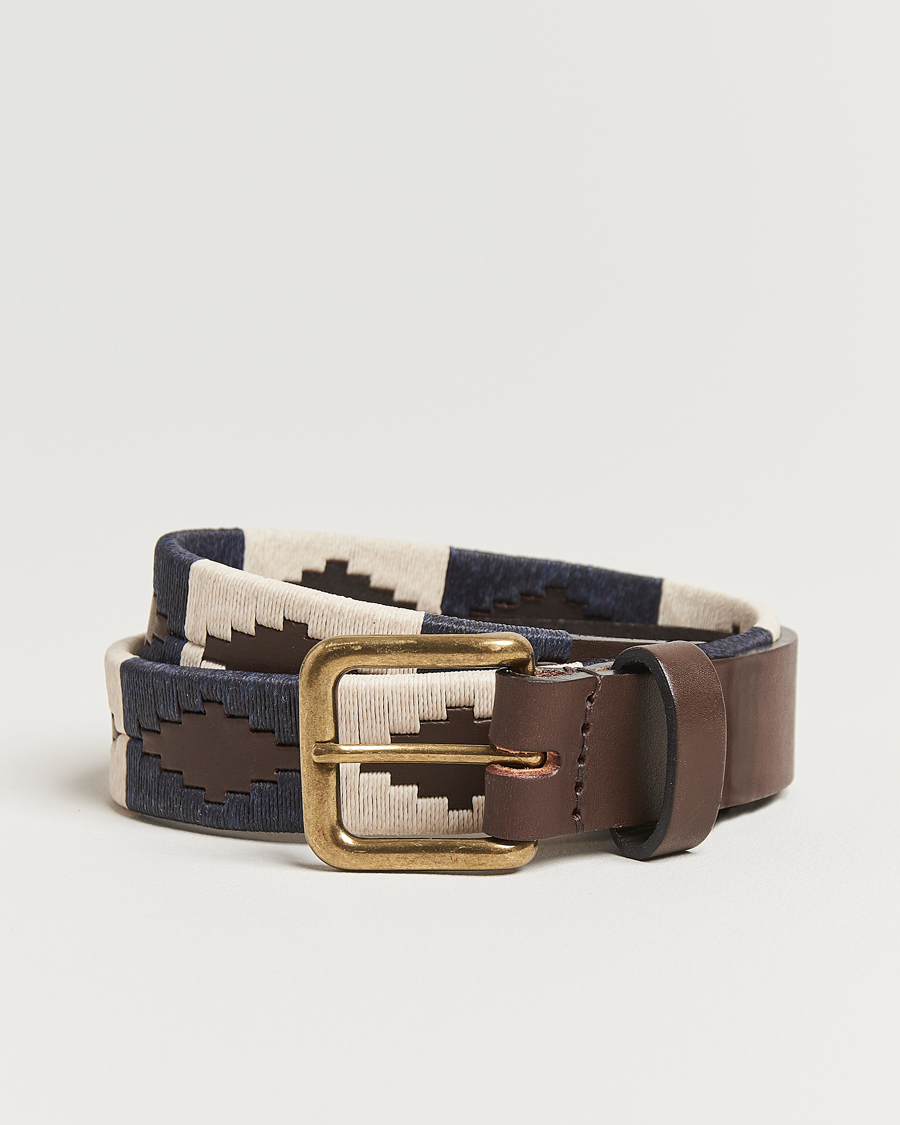 Mies | Vyöt | Pampeano | Jugadoro Hand Stitched Classic Leather Belt 3,5cm Blue/White