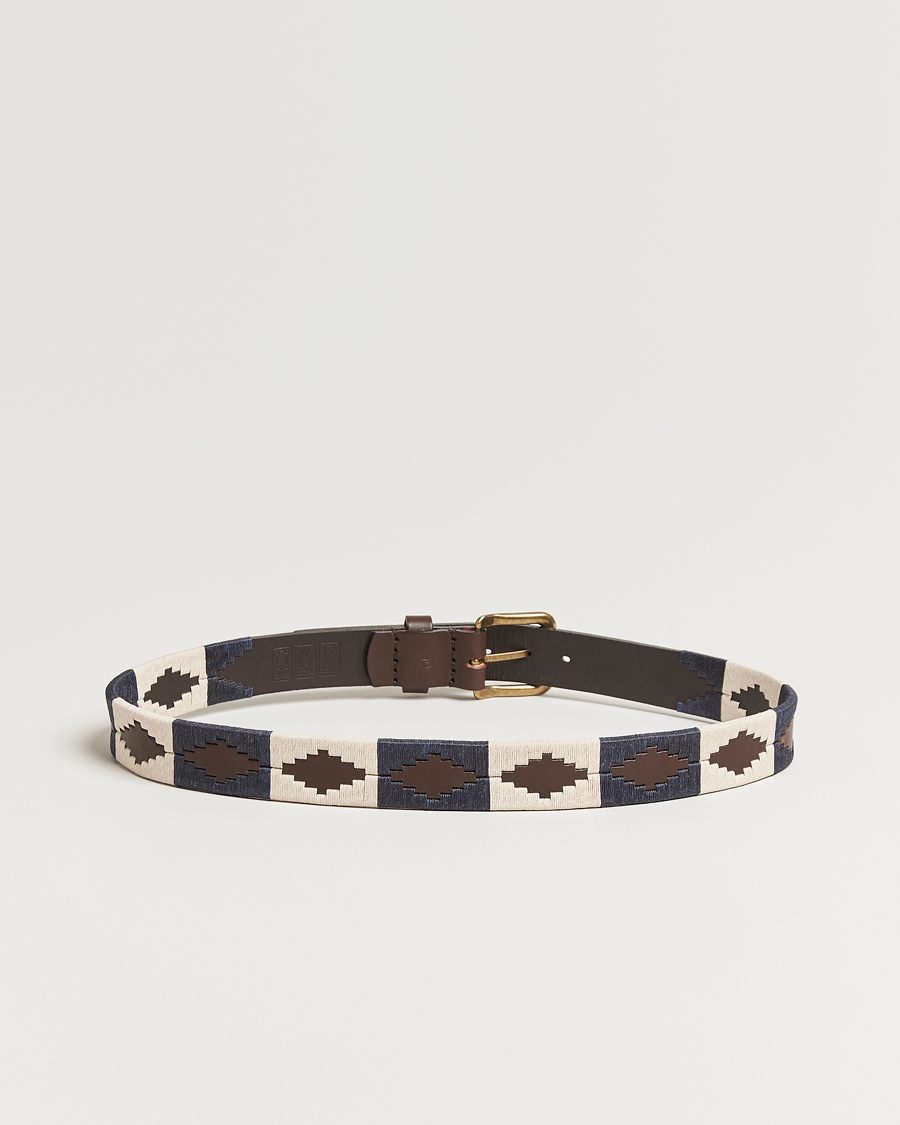 Mies | Vyöt | Pampeano | Jugadoro Hand Stitched Classic Leather Belt 3,5cm Blue/White