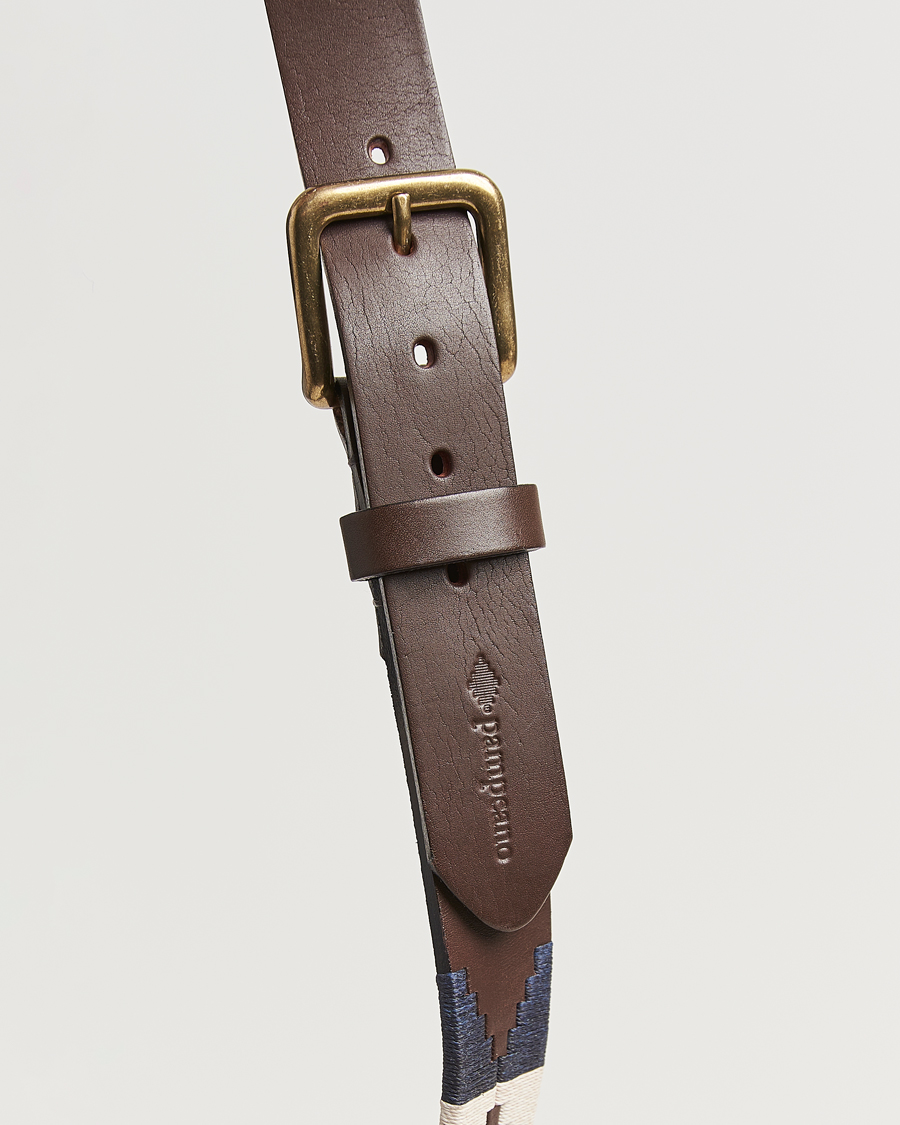 Mies | Vyöt | Pampeano | Jugadoro Hand Stitched Classic Leather Belt 3,5cm Blue/White