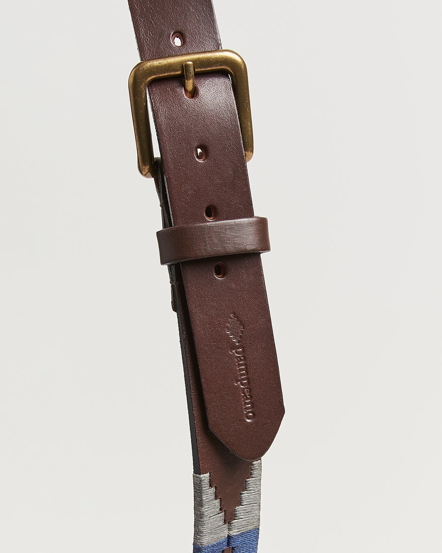Mies | Vyöt | Pampeano | Roca Hand Stitched Classic Leather Belt 3,5cm Blue/Grey/White