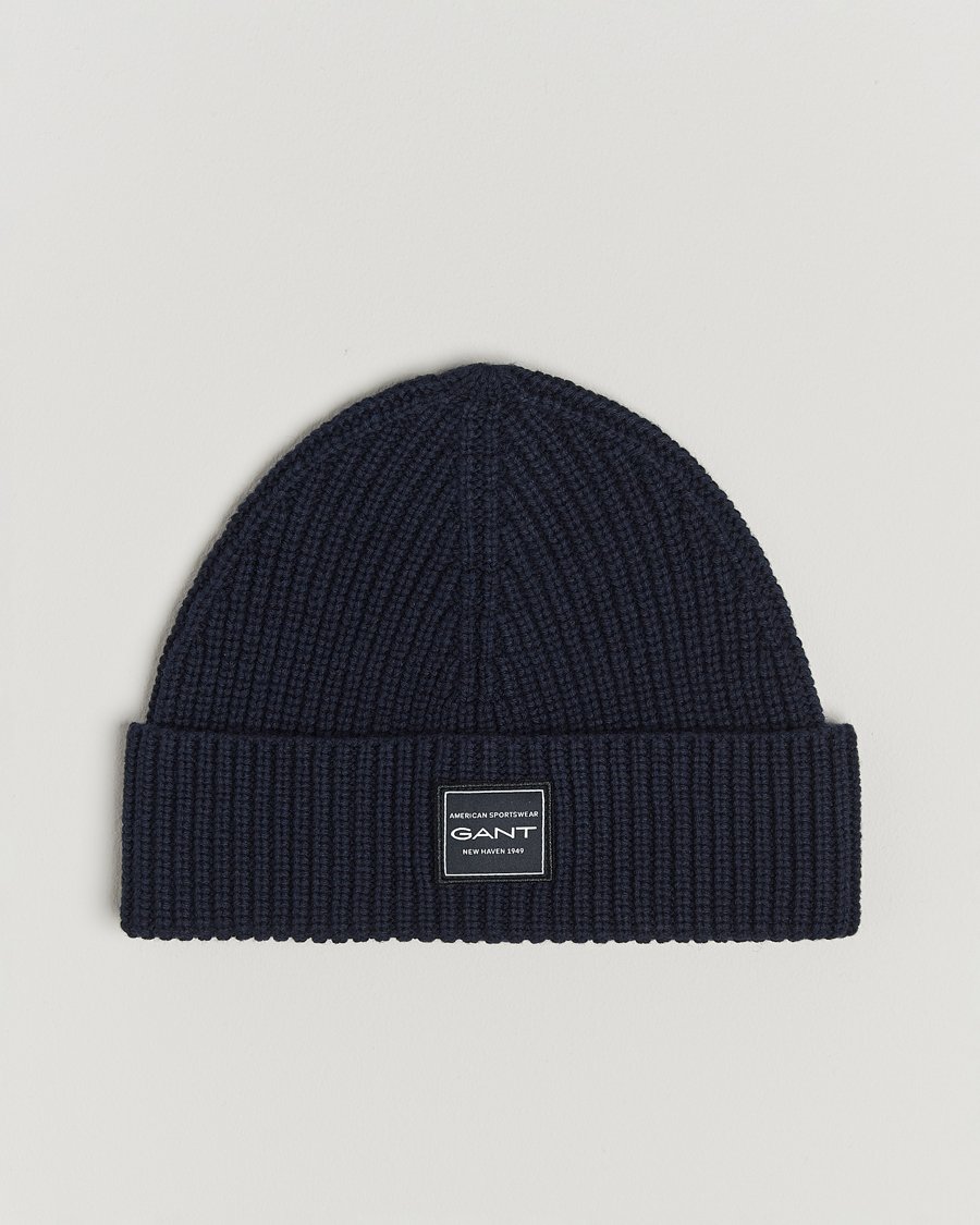 Mies | GANT Cotton Ribbed Beanie Evening Blue | GANT | Cotton Ribbed Beanie Evening Blue