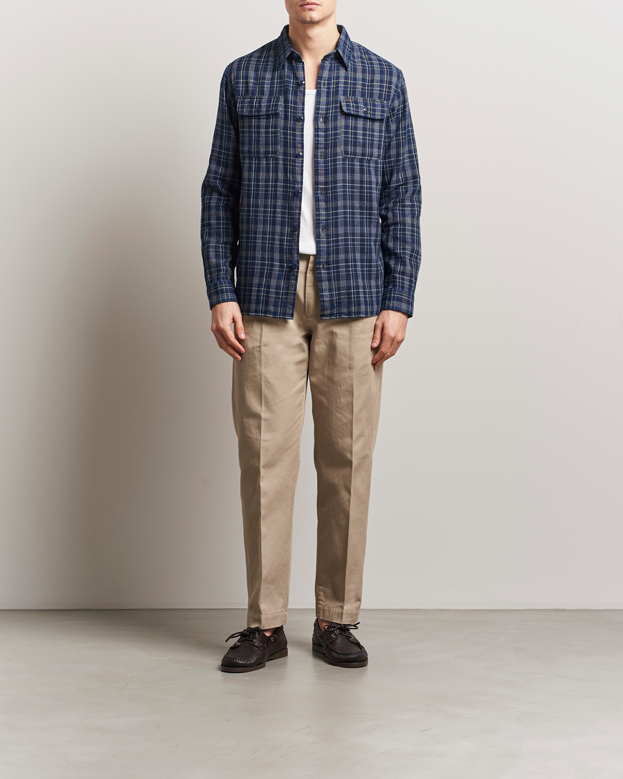Mies | Kauluspaidat | RRL | Matlock Double Pocket Shirt Indigo Plaid