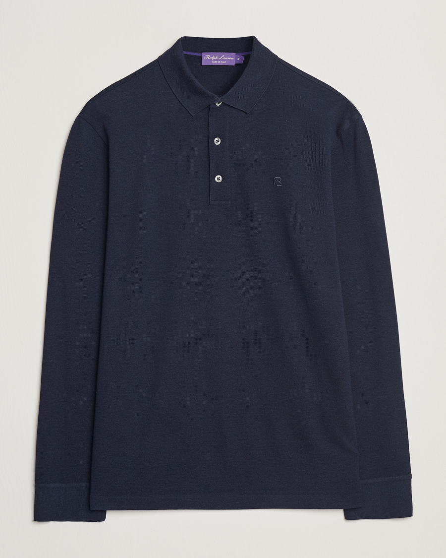 Mies | Puserot | Ralph Lauren Purple Label | Long Sleeve Wool Polo Navy