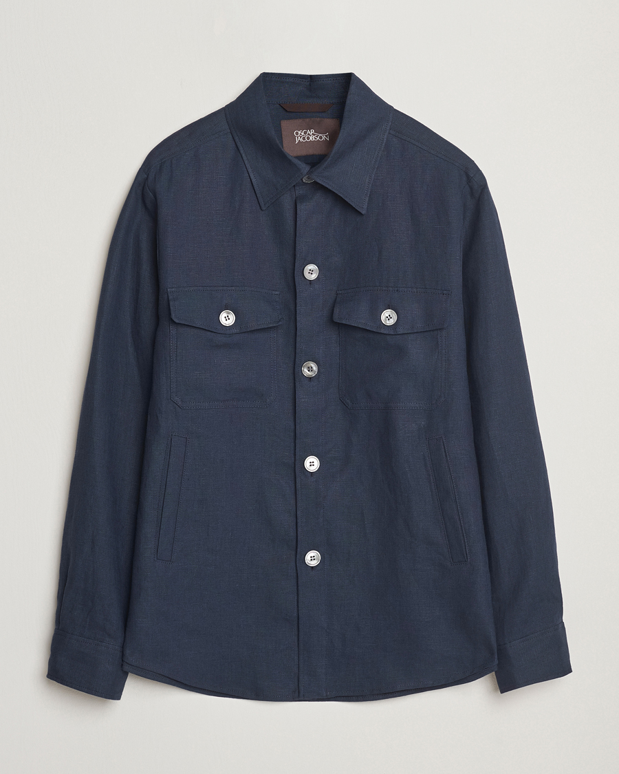 Mies | Kauluspaidat | Oscar Jacobson | Maverick Linen Shirt Jacket Navy