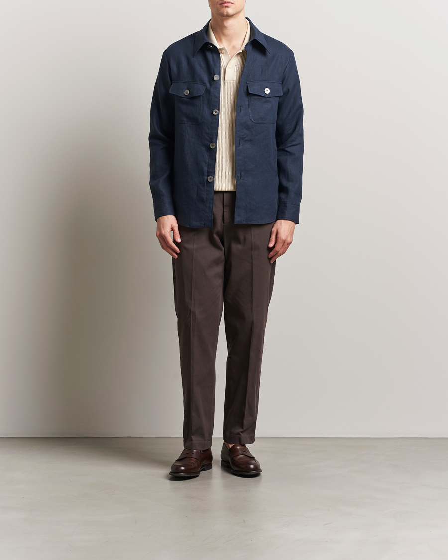 Mies | Kauluspaidat | Oscar Jacobson | Maverick Linen Shirt Jacket Navy
