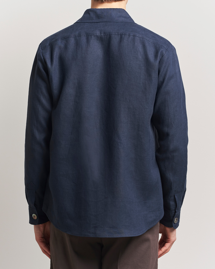 Mies | Kauluspaidat | Oscar Jacobson | Maverick Linen Shirt Jacket Navy