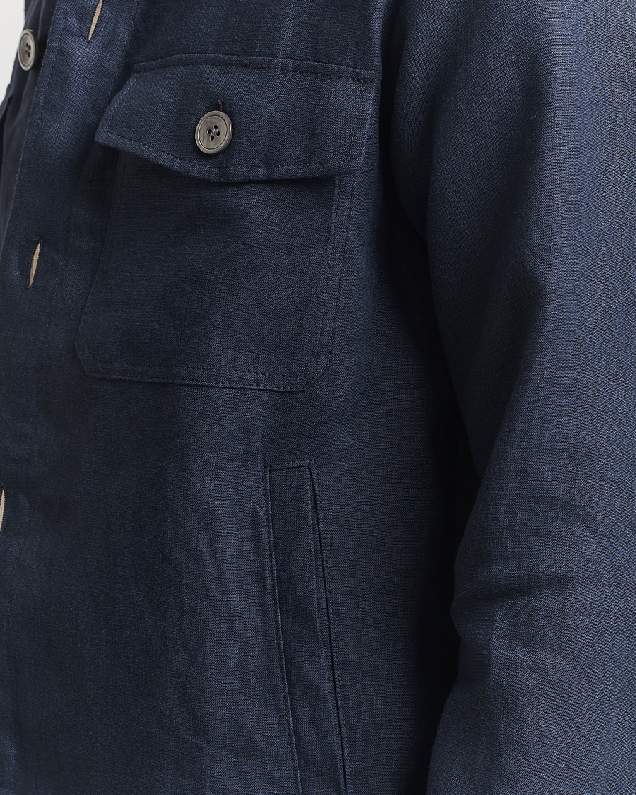 Mies | Kauluspaidat | Oscar Jacobson | Maverick Linen Shirt Jacket Navy