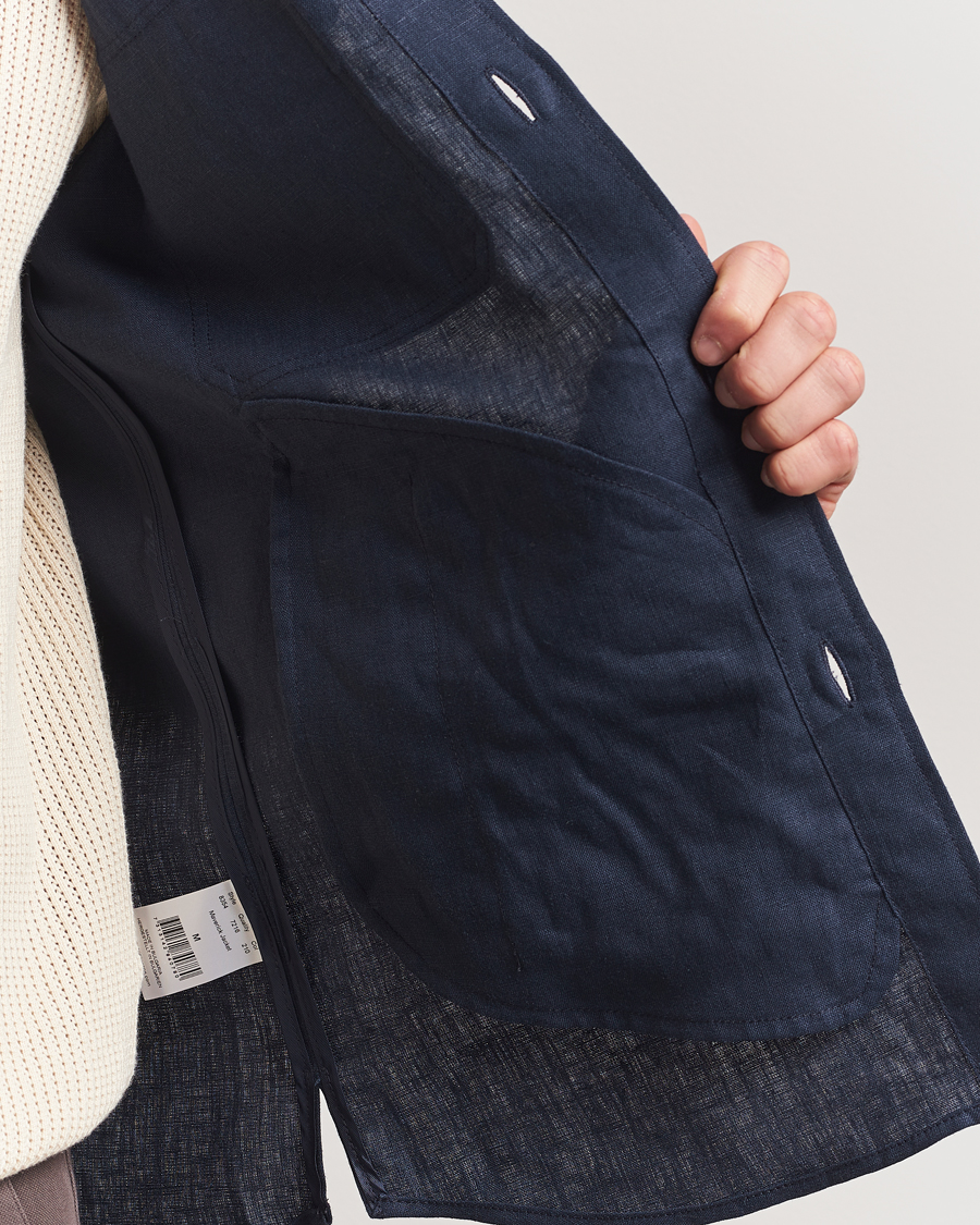 Mies | Kauluspaidat | Oscar Jacobson | Maverick Linen Shirt Jacket Navy