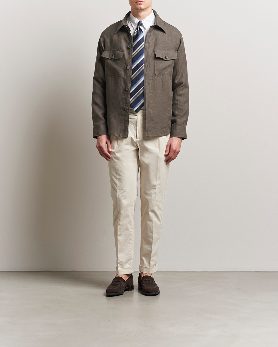 Mies | Kauluspaidat | Oscar Jacobson | Maverick Linen Shirt Jacket Olive
