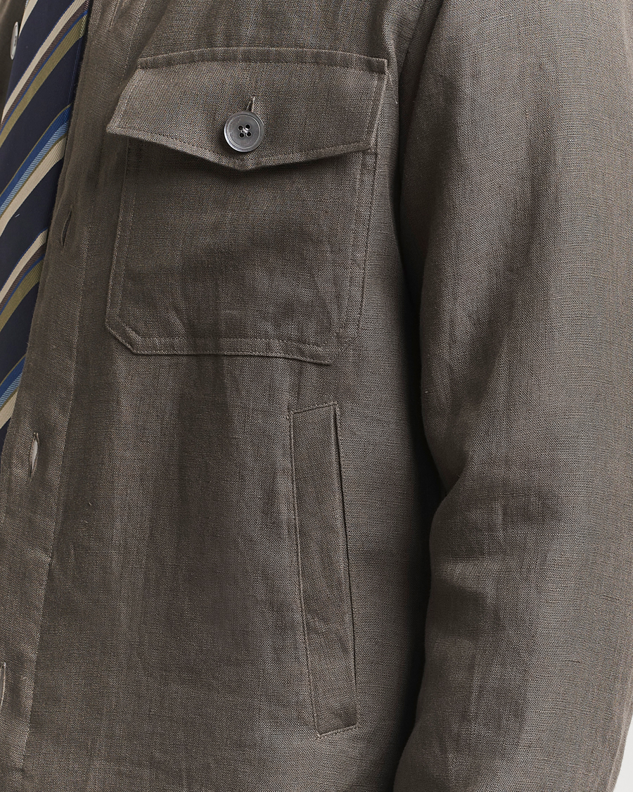 Mies | Kauluspaidat | Oscar Jacobson | Maverick Linen Shirt Jacket Olive