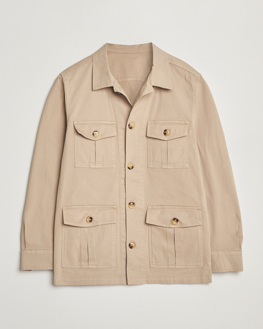 Mies | Kauluspaidat | Oscar Jacobson | Safari Cotton Shirt Jacket Beige