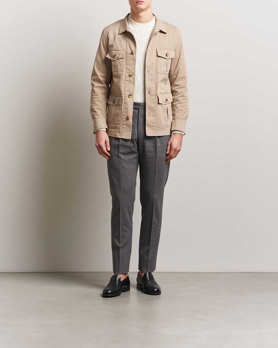 Mies | Kauluspaidat | Oscar Jacobson | Safari Cotton Shirt Jacket Beige