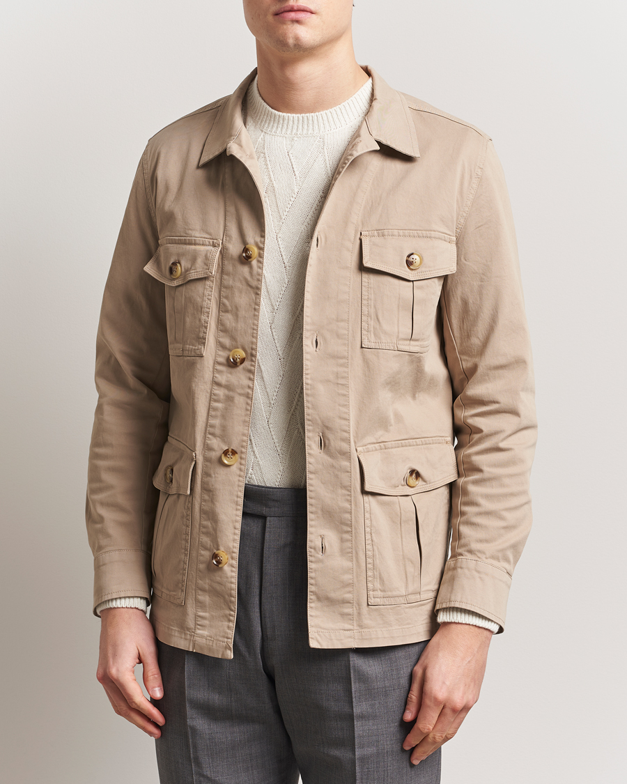 Mies | Kauluspaidat | Oscar Jacobson | Safari Cotton Shirt Jacket Beige