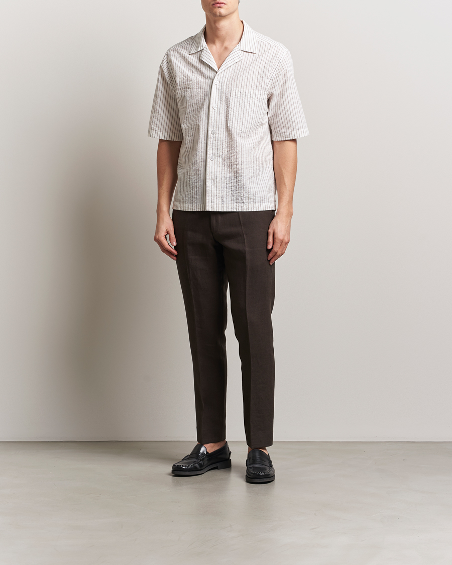 Mies | Kauluspaidat | Oscar Jacobson | Cuban Short Sleeve Seersucker Shirt White