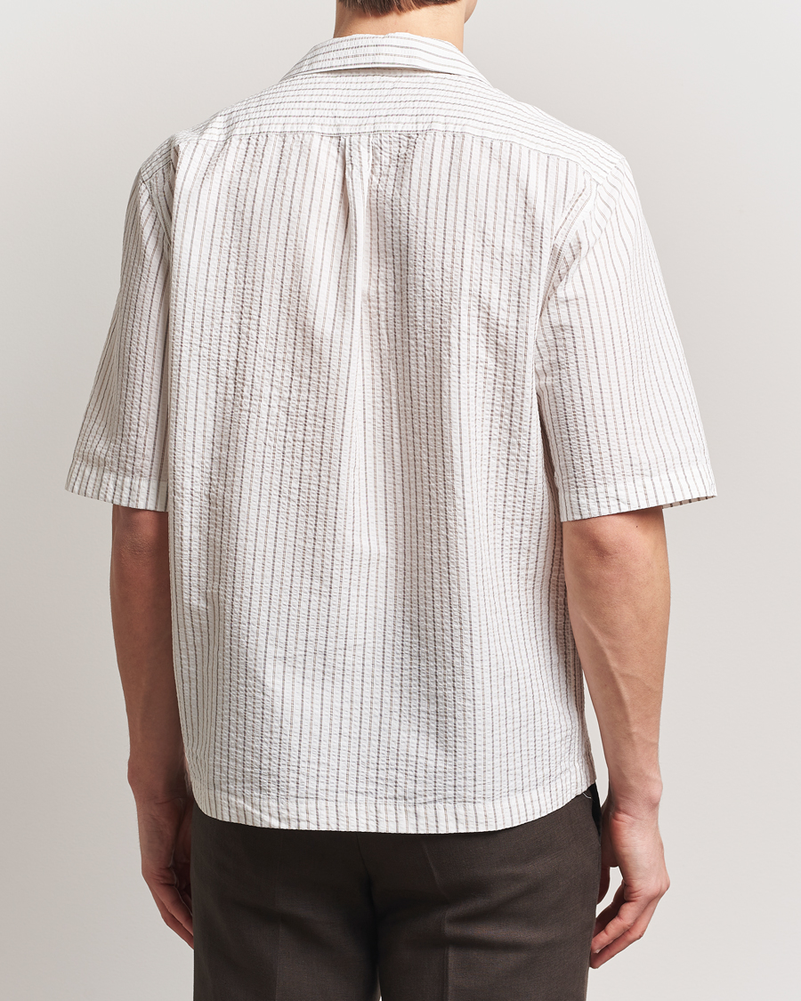 Mies | Kauluspaidat | Oscar Jacobson | Cuban Short Sleeve Seersucker Shirt White