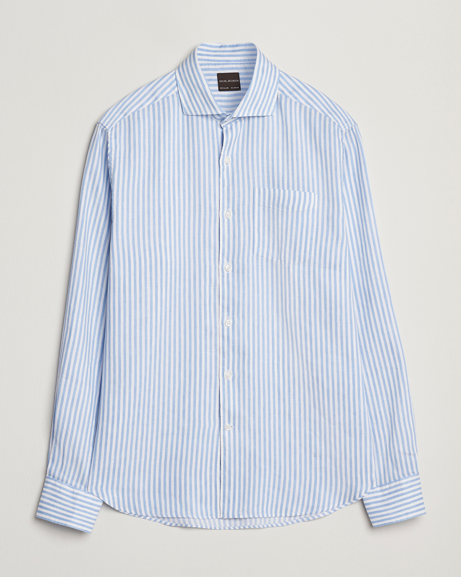 Mies | Kauluspaidat | Oscar Jacobson | Wide Spread Linen/Cotton Venetian Stripe Shirt Blue