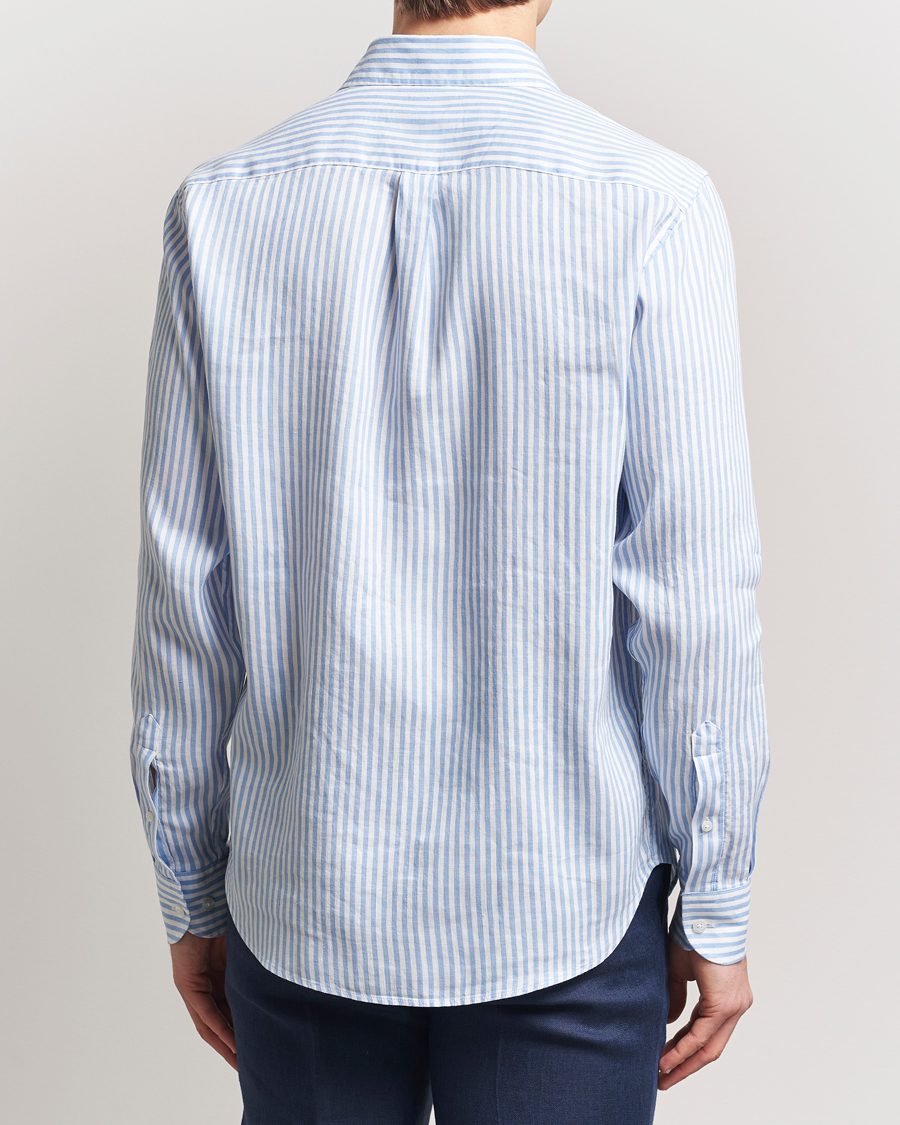 Mies | Kauluspaidat | Oscar Jacobson | Wide Spread Linen/Cotton Venetian Stripe Shirt Blue