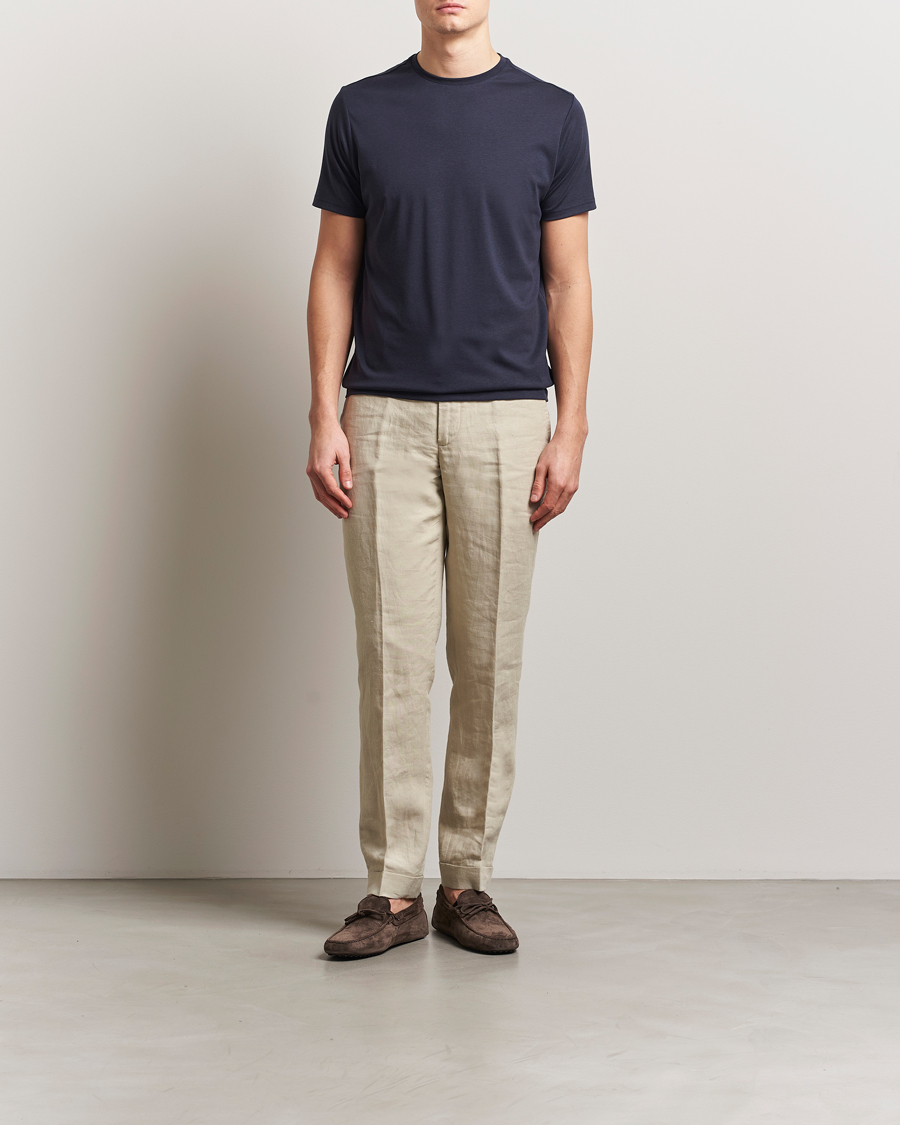 Mies | T-paidat | Oscar Jacobson | Kim Cotton/Tencel T-Shirt Navy