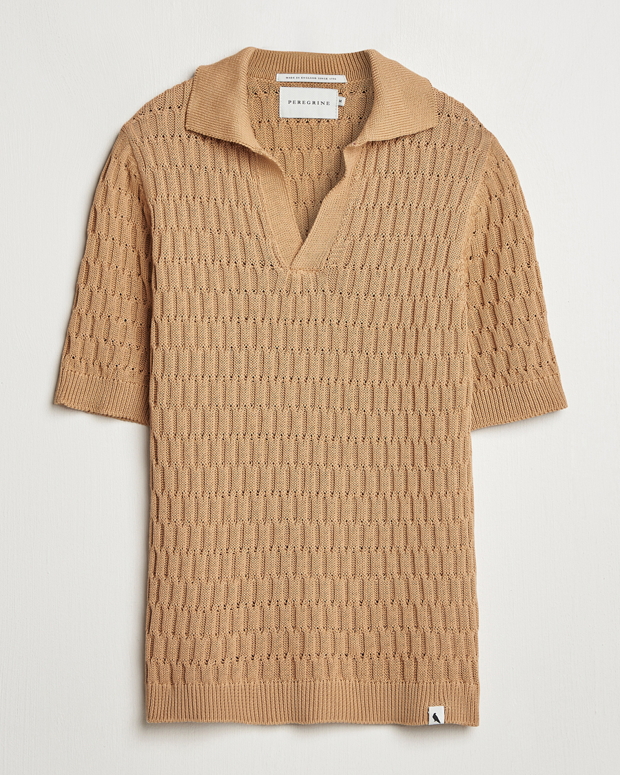 Mies | Pikeet | Peregrine | Cove Knitted Cotton Polo Shirt Sand