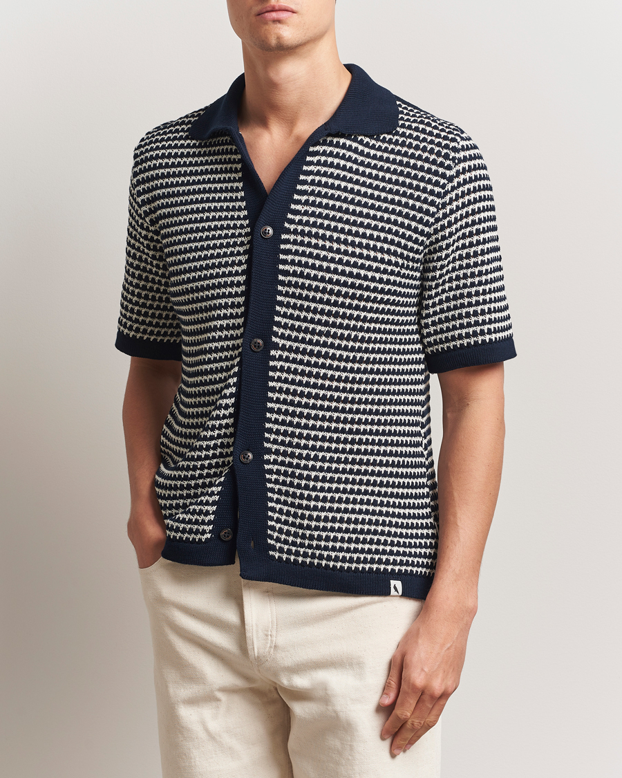 Mies | Kauluspaidat | Peregrine | Island Crochet Knitted Shirt Navy