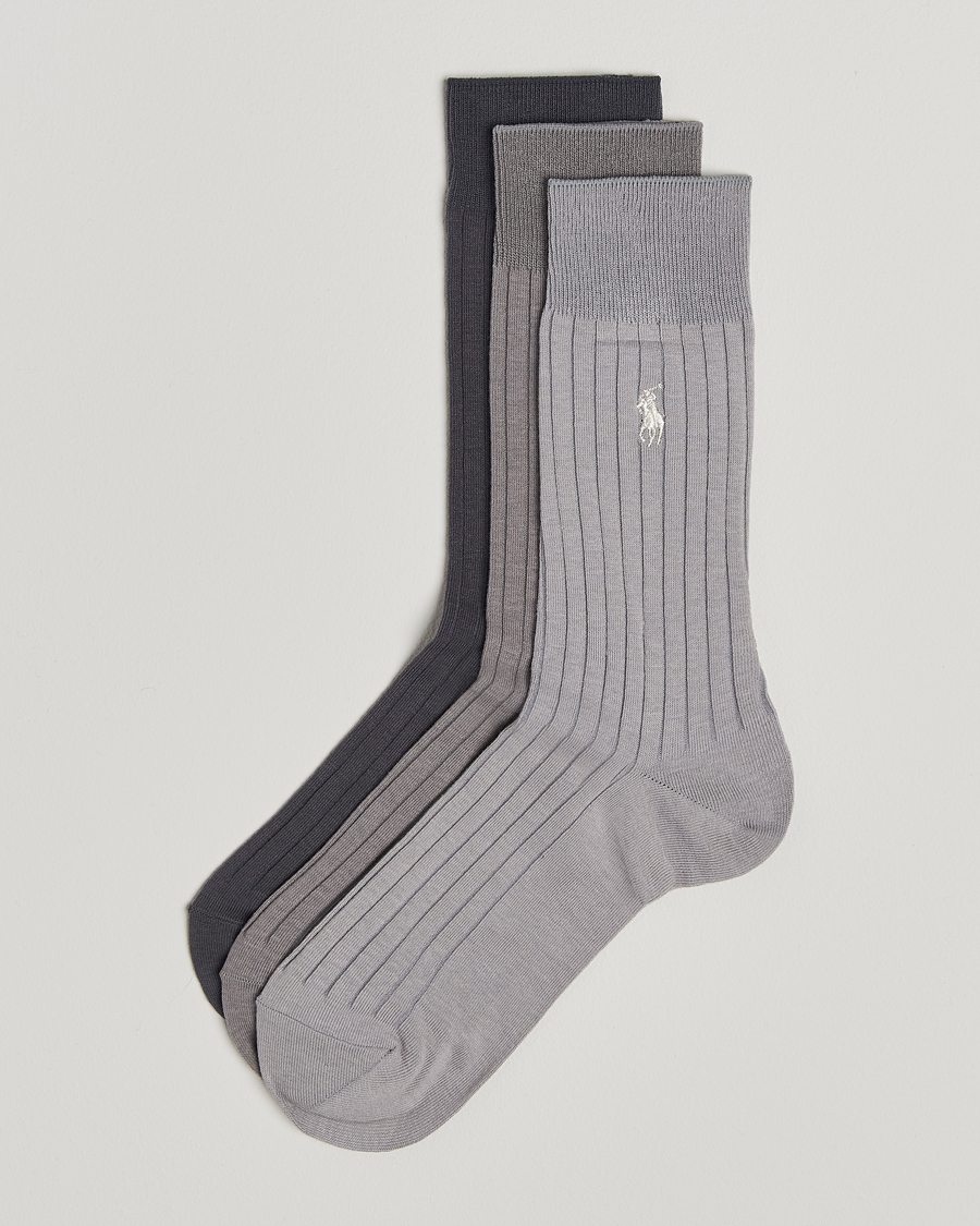 Mies | Alusvaatteet | Polo Ralph Lauren | 3-Pack Egyptian Rib Crew Sock Grey Combo