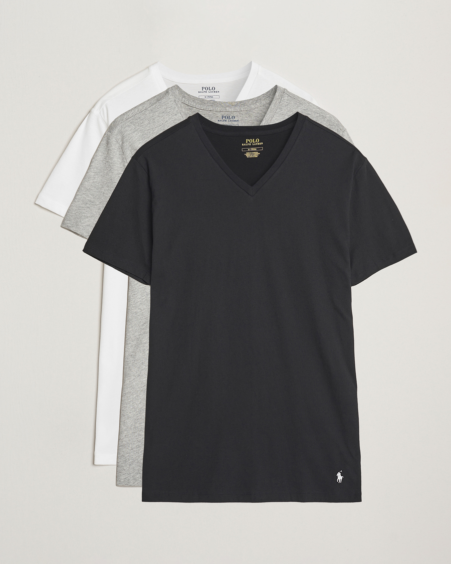 Mies | T-paidat | Polo Ralph Lauren | 3-Pack V Neck T-Shirt White/Grey/Black