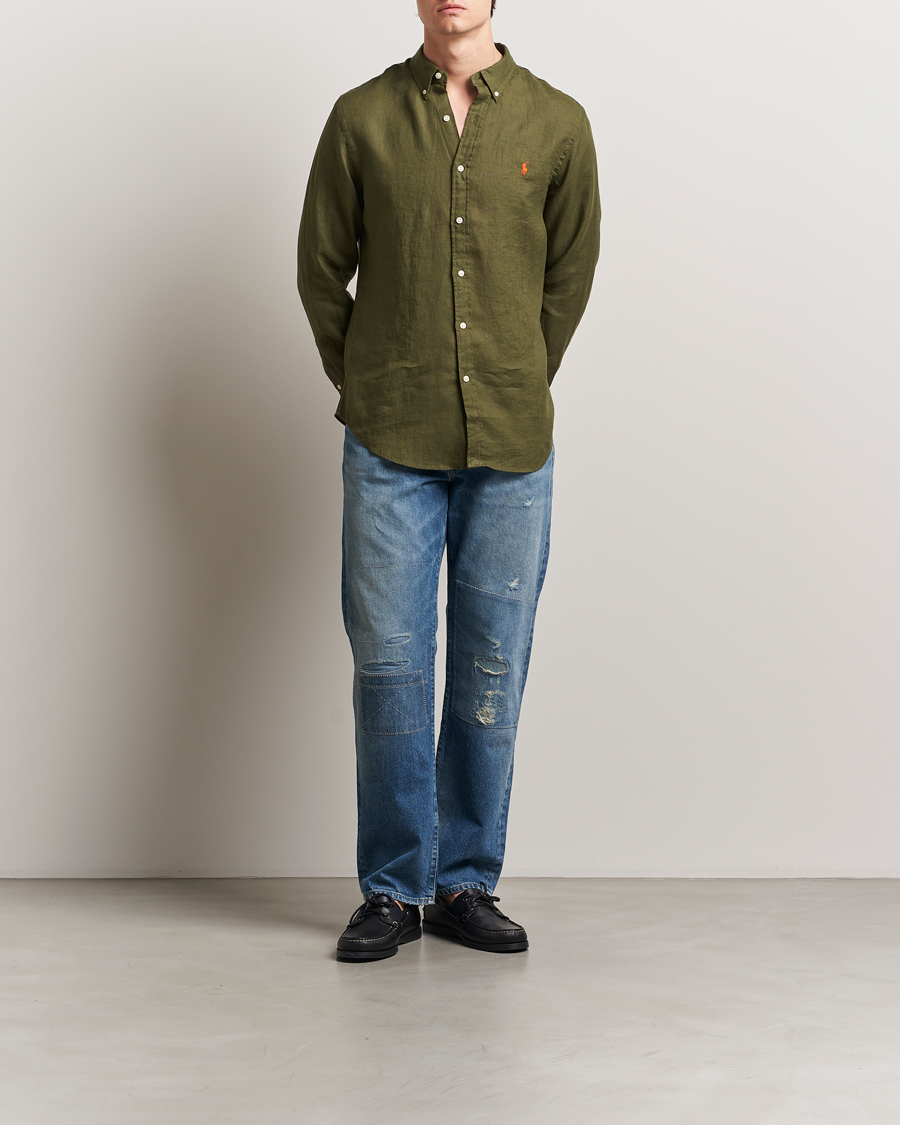 Mies | Kauluspaidat | Polo Ralph Lauren | Slim Fit Linen Shirt New Olive
