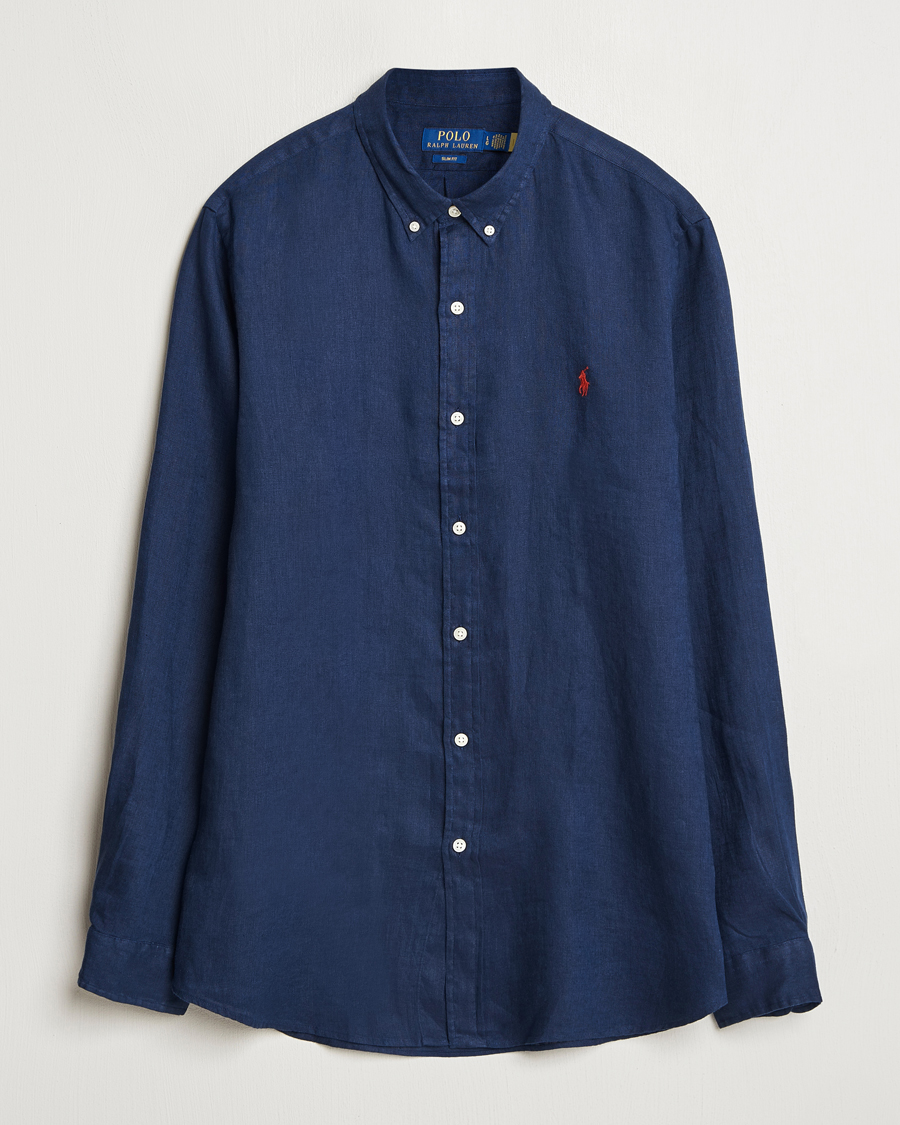 Mies | Kauluspaidat | Polo Ralph Lauren | Slim Fit Linen Shirt Newport Navy
